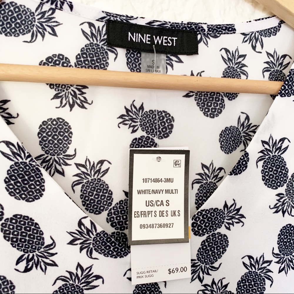 Nine West Pineapple Print Ruffle Sleeve Tee - Picture 2 of 5
